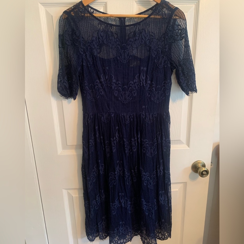Adrianna Papell Elegant Navy Lace Dress